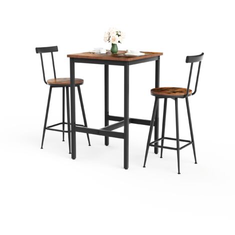 Ensemble table bar tabourets métal style industriel marron rustique compact