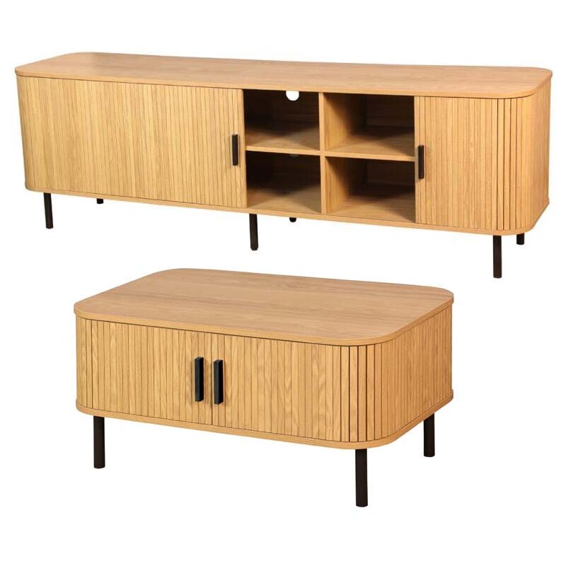 Aubry Gaspard - Ensemble table basse et meuble tv en bois et métal Kyoto