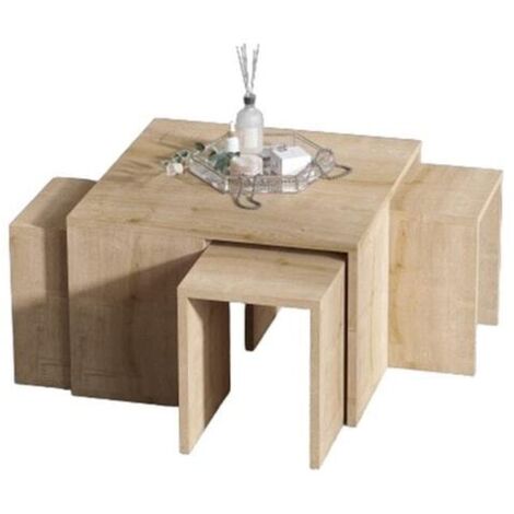 Ensemble table basse et tables d'appointes gigogne Adiunxi Bois Naturel