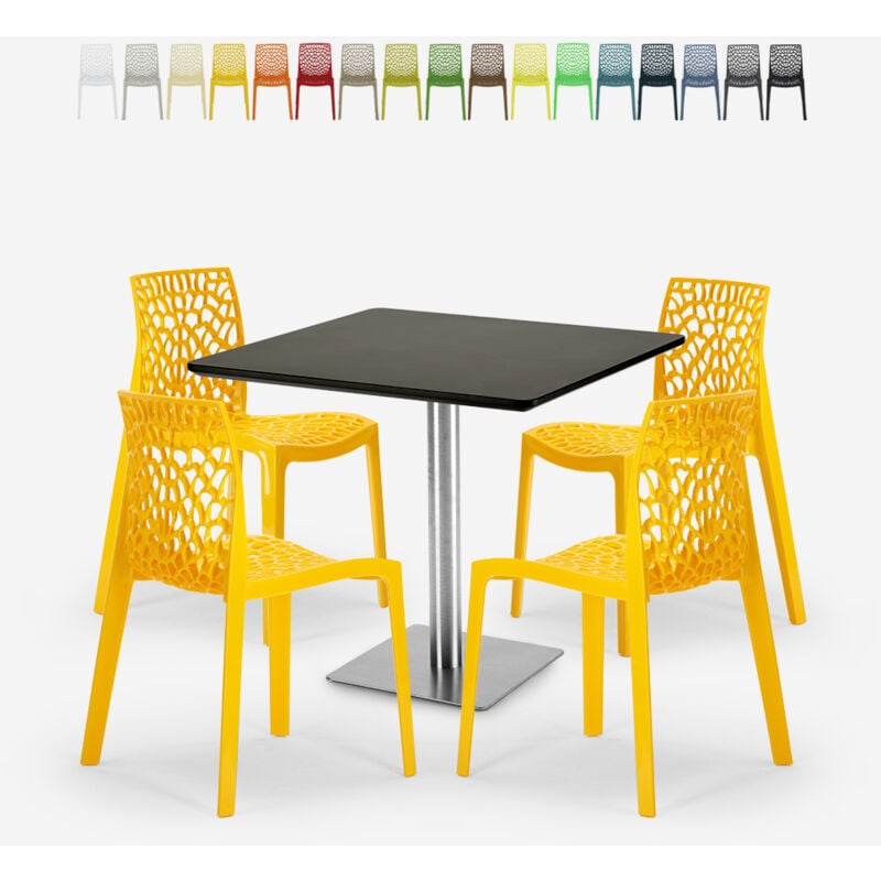 grand soleil - ensemble table noir 90x90cm horeca 4 chaises bar restaurant cuisine dustin black couleur: jaune
