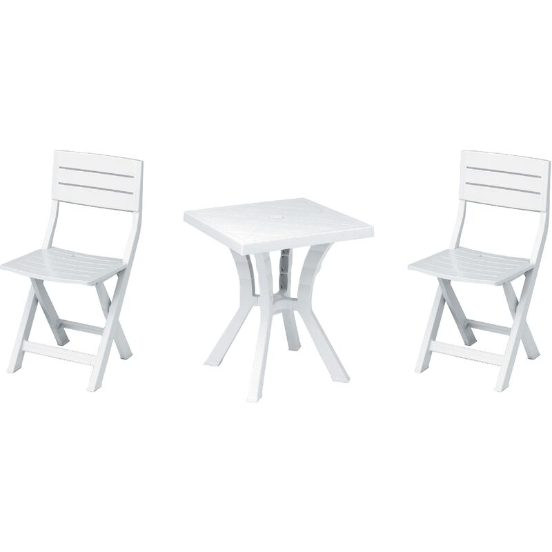 I Giardini Del Re - Ensemble Duetto en re'sine antichoc blanche compose' d'une table croise'e et de deux chaises pliantes pour jardin exte'rieur