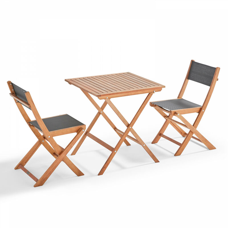 Oviala - Ensemble table carrée pliante et 2 chaises pliantes noir