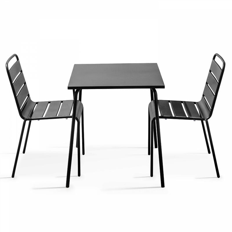 Oviala - Ensemble table de jardin carrée et 2 chaises acier gris - Palavas