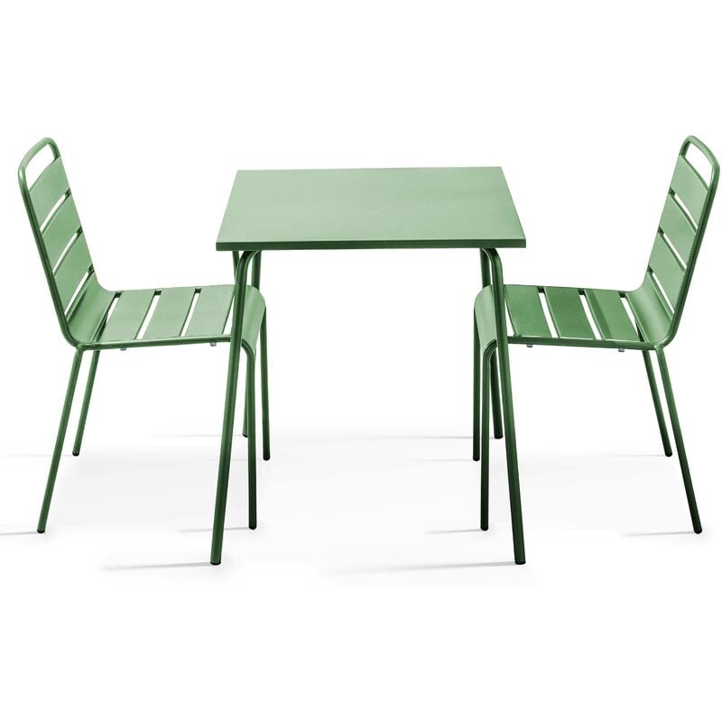 Oviala - Ensemble table de jardin carrée et 2 chaises acier vert cactus - Palavas