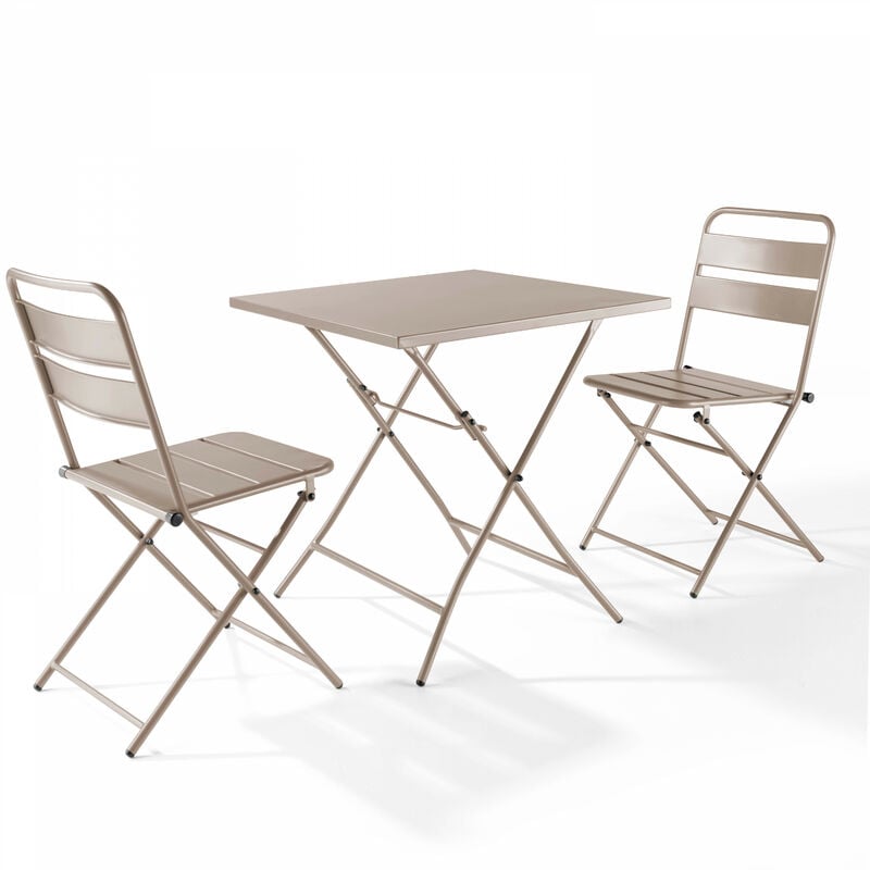 Ensemble table de jardin pliante et 2 chaises acier taupe - Palavas - Taupe
