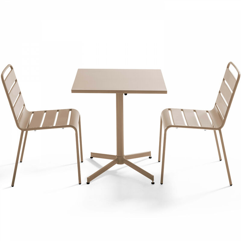 Oviala - Ensemble table de jardin carrée et 2 chaises métal taupe - Palavas