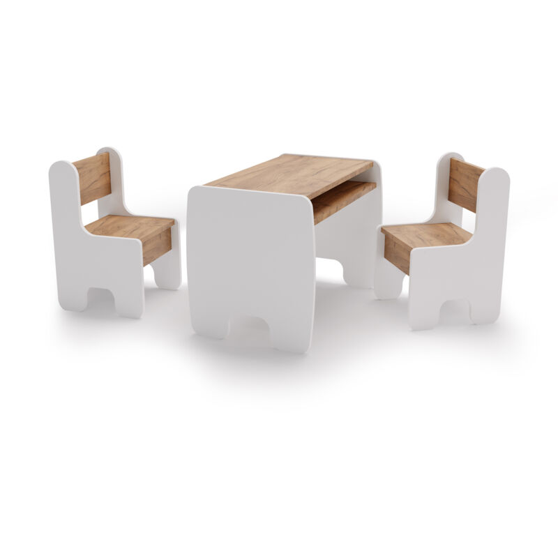 Ensemble table enfant et deux chaises enfant - blanc/chêne craft gold coloris