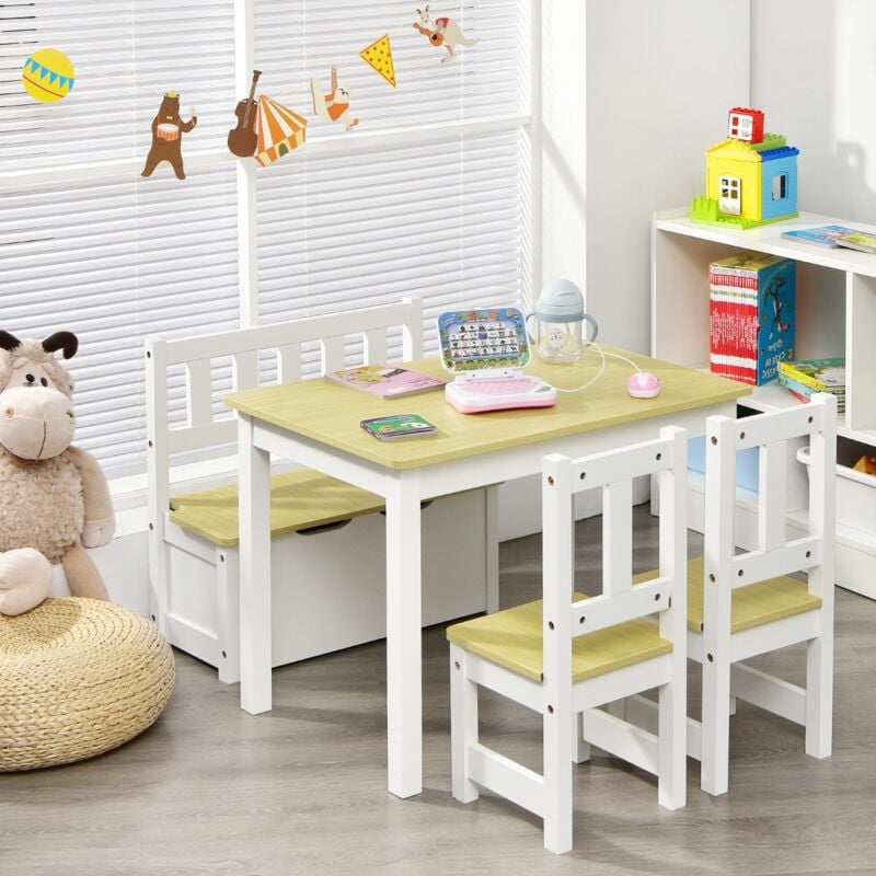 Ensemble Table Chaises Enfant Table 2 Chaises Banc Rangement 2 en 1 Naturel CWXT7475 design in