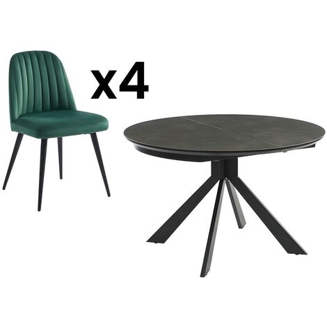 Ensemble table CLARA + 4 chaises ELEANA - Anthracite et vert