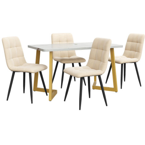 Ensemble table cuisine 4 chaises velours beige pieds dorés moderne luxueux
