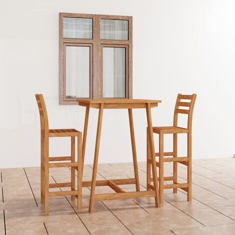 Ensemble Table de bar + 2 Chaises de bar de jardin - Table Haute avec 2 Tabourets Bois d'acacia massif BV700491 - BonneVie