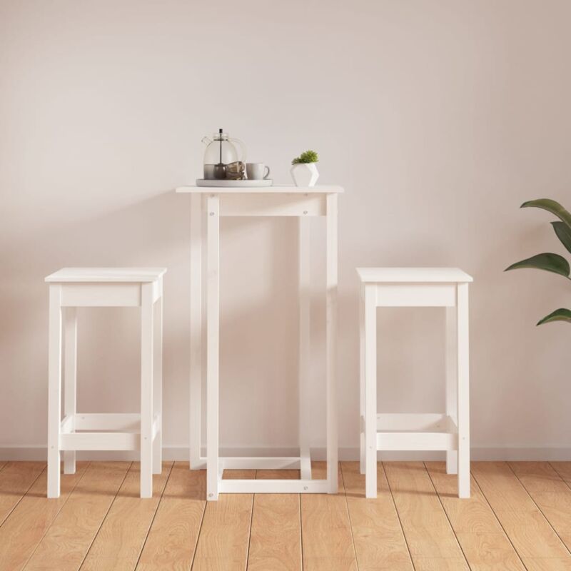 Ensemble Table de bar + 2 Chaises de bar - Table Haute avec 2 Tabourets Blanc Bois de pin massif BV515011