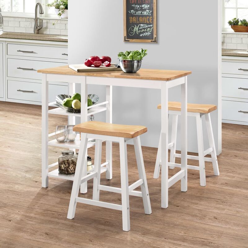 Bonnevie - Ensemble Table de bar + 2 Chaises de bar - Table Haute avec 2 Tabourets mdf Blanc BV567574