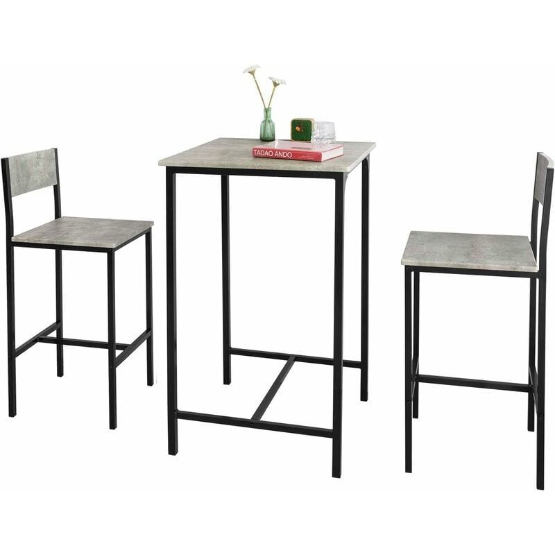 Sobuy - Ensemble Table de Bar + 2 Chaises -Pieds OGT27-HG