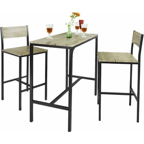 Ensemble table de bar + 2 chaises, Set de 1 Table + 2 Chaises, Table haute cuisine SoBuy® OGT03-N