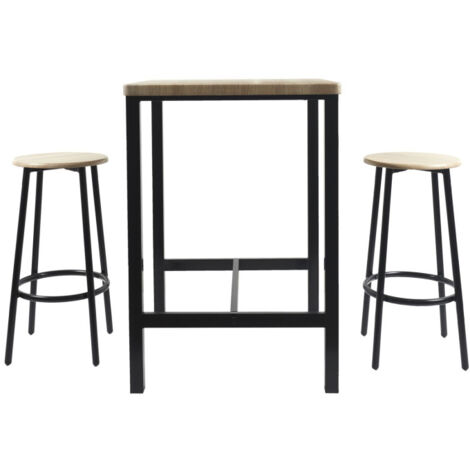 Ensemble Table de Bar & 2 Tabourets "Loka" 86cm Noir