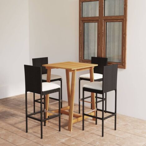 Ensemble Table de bar + 4 Chaises de bar de jardin avec coussins - Table Haute avec 4 Tabourets Noir BV933017 - BonneVie