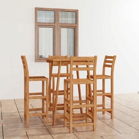 Ensemble Table de bar + 4 Chaises de bar de jardin - Table Haute avec 4 Tabourets Bois d'acacia massif BV387339 - BonneVie