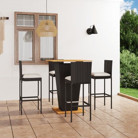 Ensemble Table de bar + 4 Chaises de bar de jardin - Table Haute avec 4 Tabourets et coussins Résine tressée Noir BV379300 - BonneVie
