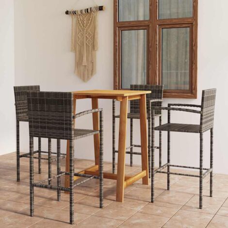 Ensemble Table de bar + 4 Chaises de bar de jardin - Table Haute avec 4 Tabourets Gris BV415267 - BonneVie