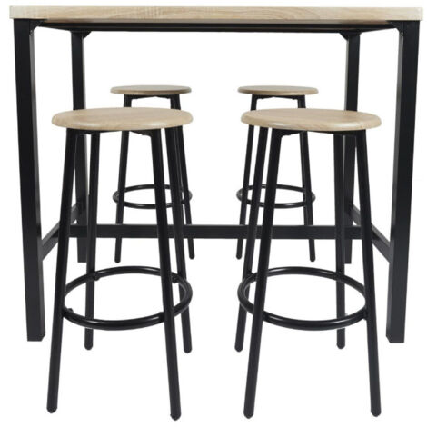 Ensemble Table de Bar & 4 Tabourets "Loka" 100cm Noir