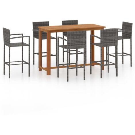 Ensemble Table de bar + 6 Chaises de bar de jardin - Table Haute avec 6 Tabourets Gris BV957319 - BonneVie
