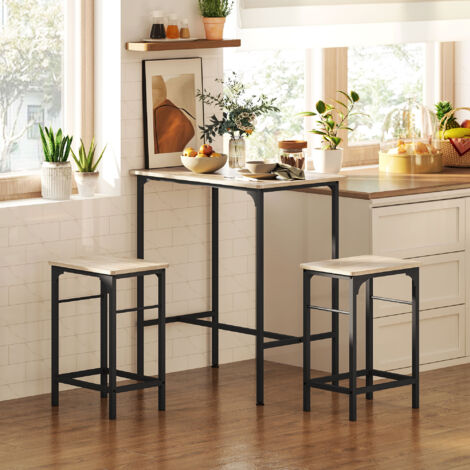 Ensemble table de bar avec 2 tabourets. cadre en acier pour cuisine. salle à manger et salon. effet bois naturel