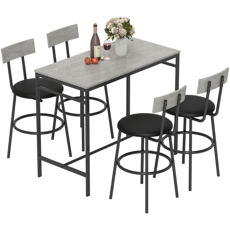 Ensemble table de bar avec 4 tabourets - HOMCOM - repose-pieds - structure en acier - 110 x 55 x 90 cm - blanc
