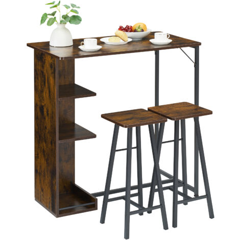 Ensemble Table de Bar avec Tabourets, Table à Manger Debout avec 2 chaises de Bar 3 Étagères, 91x91x51CM,Table Haute Bar et 2 tabourets pour Salle à Manger, pour Salle à Manger, Cuisine, marron