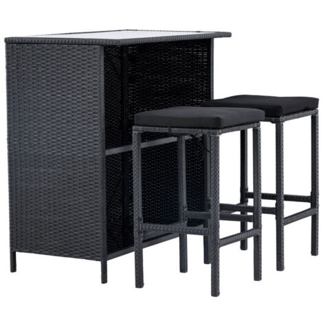 Ensemble Table de Bar de Jardin & 2 Tabourets "Knock" 105cm Noir