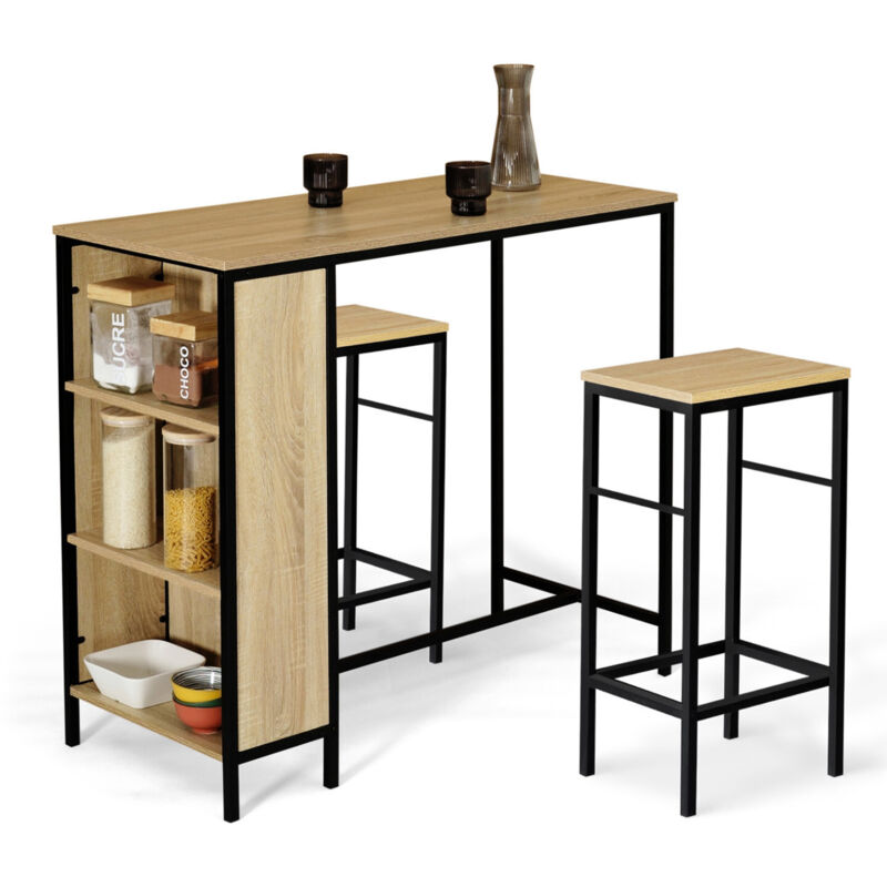 Ensemble table de bar DETROIT et 2 tabourets design industriel