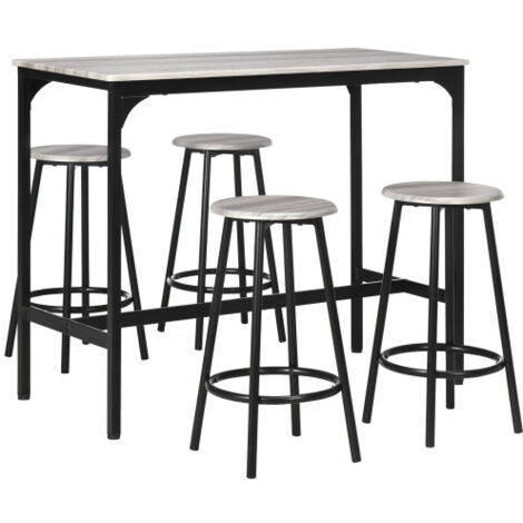 Ensemble table de bar et 4 tabourets, style industriel, plateau en MDF et structure en métal, gris