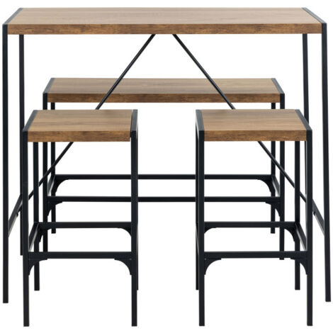 Ensemble table de bar pour 4 personnes en bois et métal H105cm - Bois clair - Skal