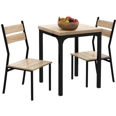 Ensemble table de cuisine avec 2 chaises, mobilier de salle à manger compact, table industrielle MDF effet bois + structure métal noir, pour cuisine, coin repas, appartement – 90x60x75 cm