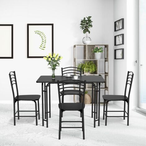 Ensemble Table de Cuisine avec 4 Chaises Cadre en Métal Laqué Table Petit-Déjeuner pour Salle à manger Noir Maison Chic