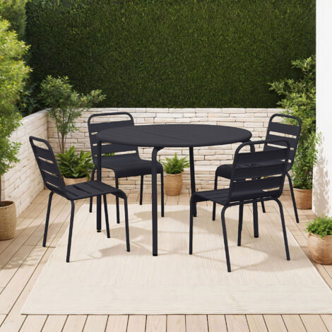 Ensemble table de jardin 110 cm + 4 chaises en métal gris - BACA