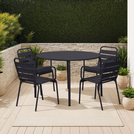 Ensemble table de jardin 110 cm + 4 fauteuils en métal gris - BACA