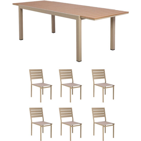 Ensemble table de jardin 180/240cm + 6 chaises crème - NICE