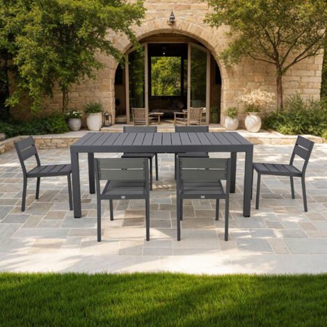 Ensemble table de jardin 180/240cm + 6 chaises gris - BIARRITZ