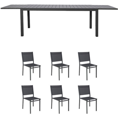 Ensemble table de jardin 180/240cm + 6 chaises gris - BIARRITZ