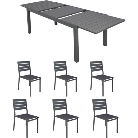 Ensemble table de jardin 180/240cm + 6 chaises gris - NICE