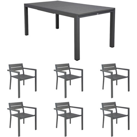 Ensemble table de jardin 180/240cm + 6 Fauteuils gris- BIARRITZ