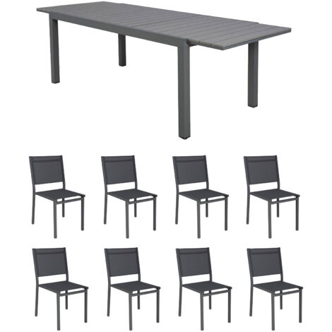 Ensemble table de jardin 180/240cm + 8 chaises gris - BIARRITZ