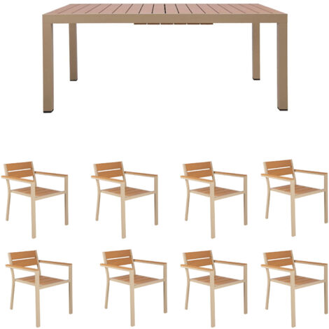Ensemble table de jardin 180/240cm + 8 Fauteuils crème - BIARRITZ