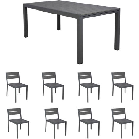 Ensemble table de jardin 180/240cm + 8 Fauteuils gris- BIARRITZ