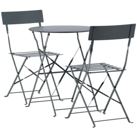 Ensemble Table de Jardin & 2 Chaises "Marseille" 71cm Gris Foncé