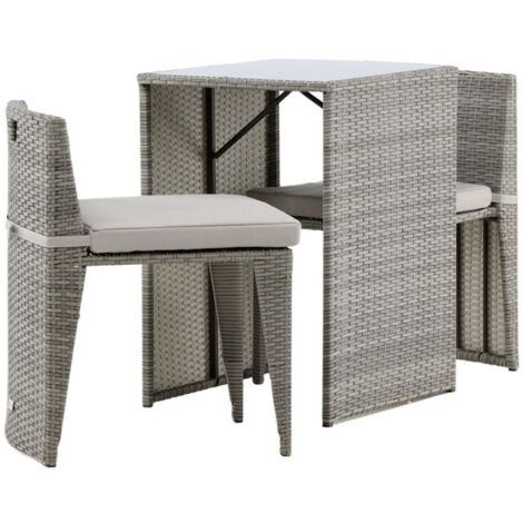 Ensemble Table de Jardin & 2 Chaises "Savanna" 75cm Gris