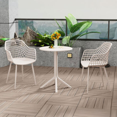Ensemble table de jardin + 2 fauteuils en plastique écru - SOLYA