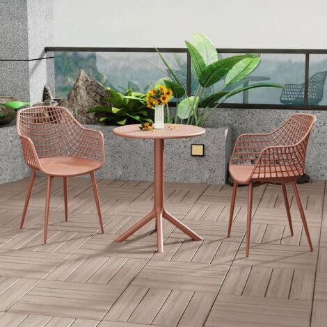 Ensemble table de jardin + 2 fauteuils en plastique terracotta - SOLYA
