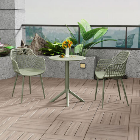 Ensemble table de jardin + 2 fauteuils en plastique vert - SOLYA